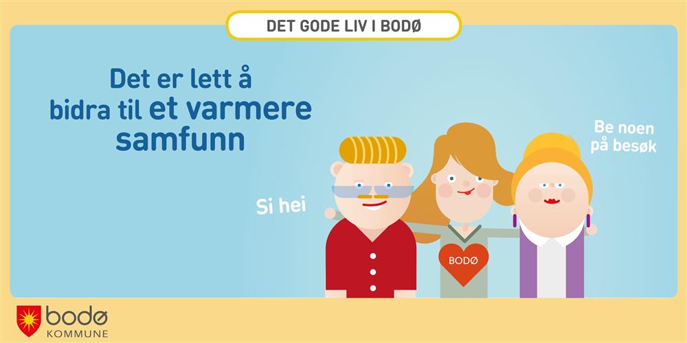 Illustrasjon med tekst: Det er lett å bidra til et varmere samfunn - Klikk for stort bilde